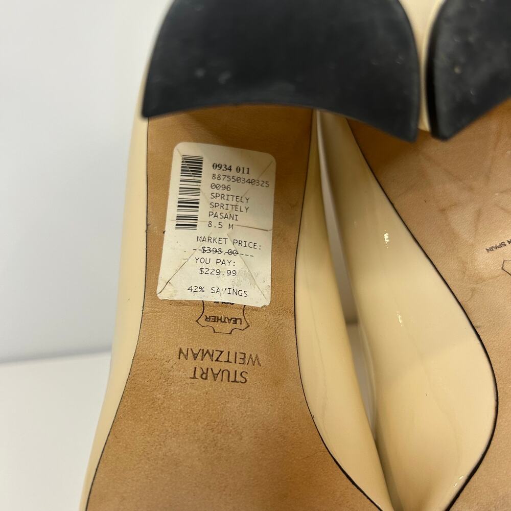 Stuart Weitzman Nude Patent Peep Toe Block Heel Pumps Spritely Size 8.5 M Spain - Picture 10 of 15